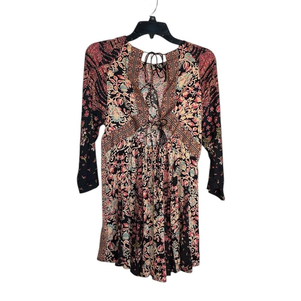 Free People Stevie Black Combo Printed Tunic Dress w/ Flowy Bell Sleeves Size S - Picture 5 of 12